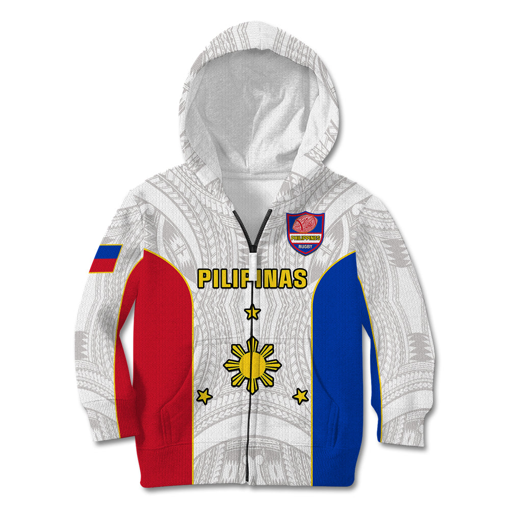 Personalised Philippines Rugby Kid Hoodie Pacific Pilipinas Go Tamaraws LT14 Zip Hoodie White - Polynesian Pride