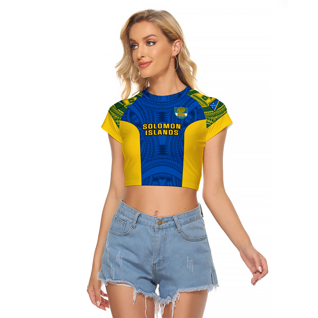 Solomon Islands Rugby Raglan Cropped T Shirt Pacific Go Solies LT14 Female Blue - Polynesian Pride
