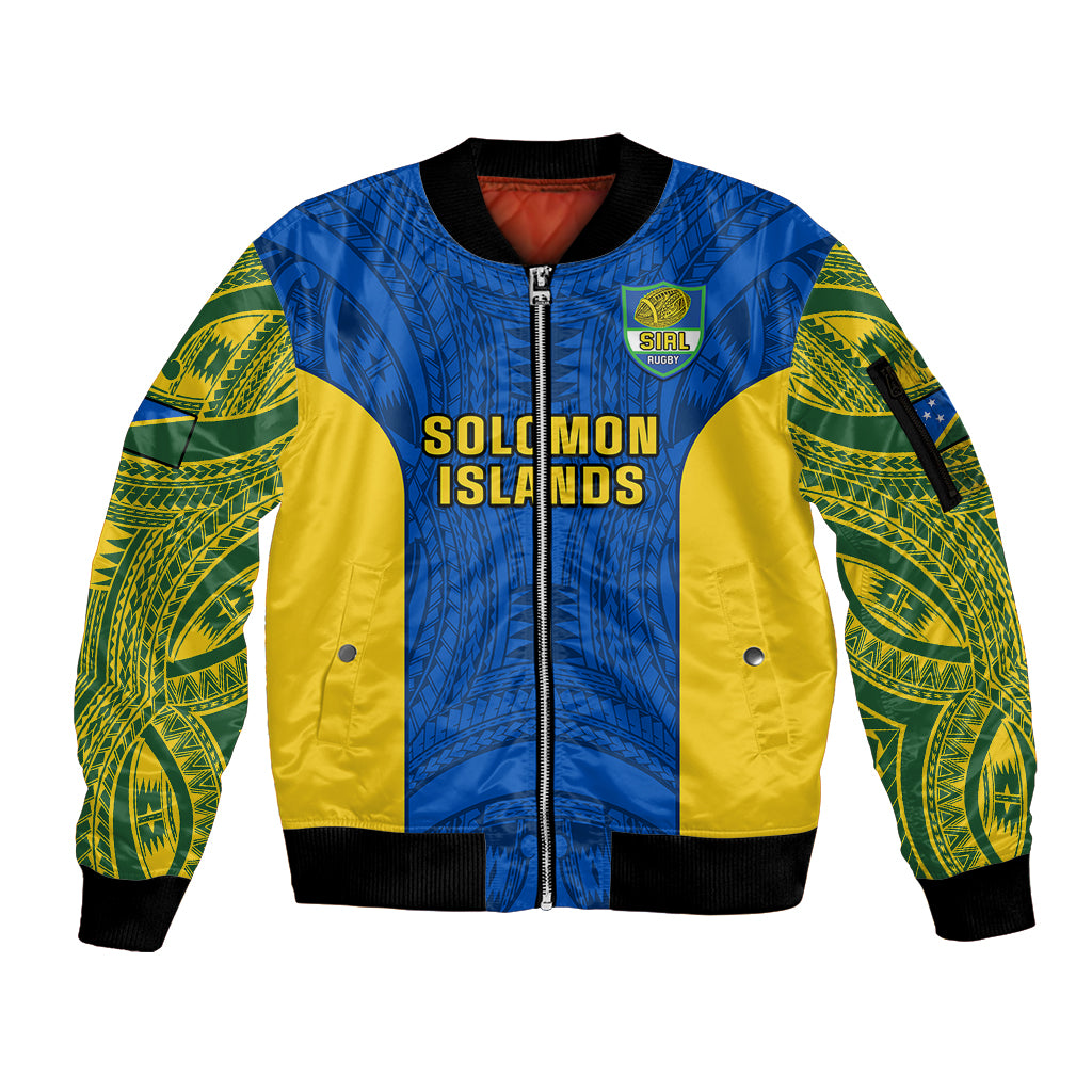 Solomon Islands Rugby Sleeve Zip Bomber Jacket Pacific Go Solies LT14 Unisex Blue - Polynesian Pride