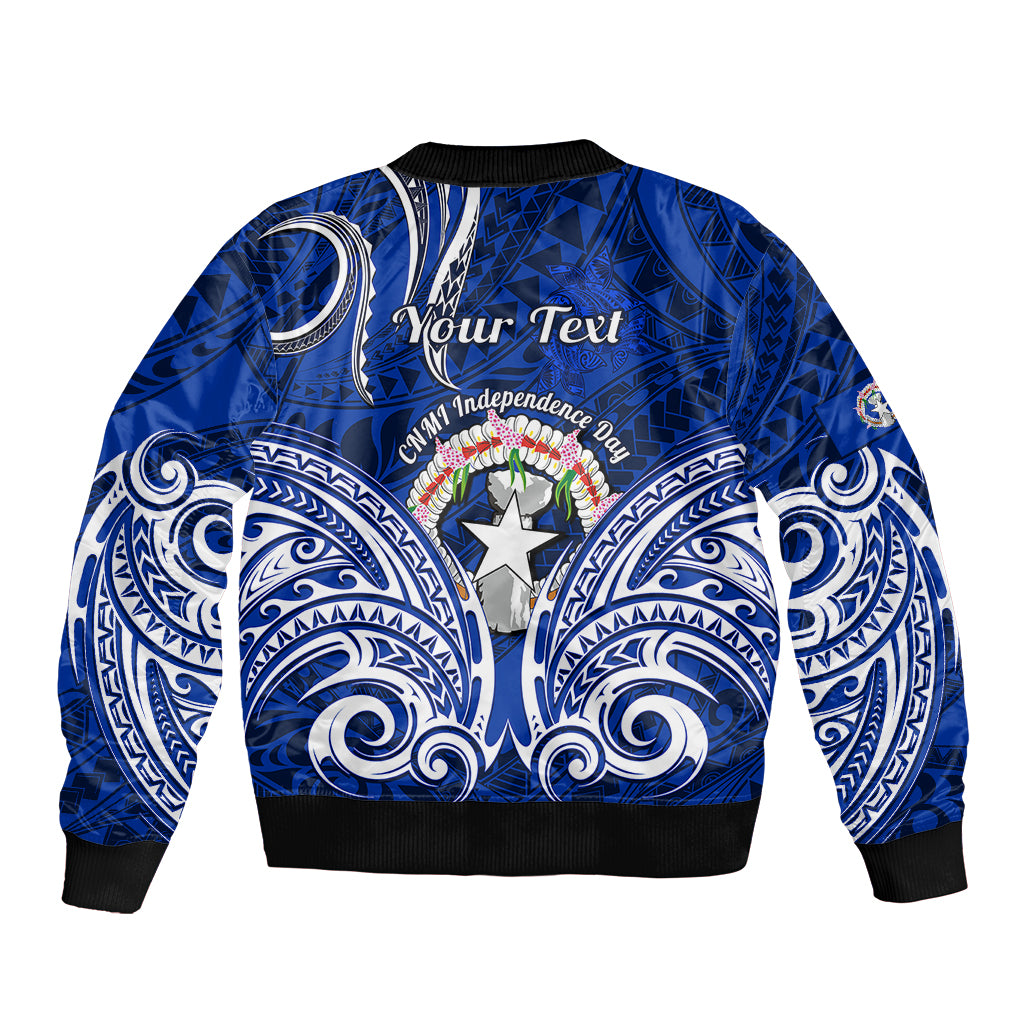 Personalised Independence Day CNMI Sleeve Zip Bomber Jacket Northern Mariana Islands Tribal Tattoo Pattern LT14 - Polynesian Pride