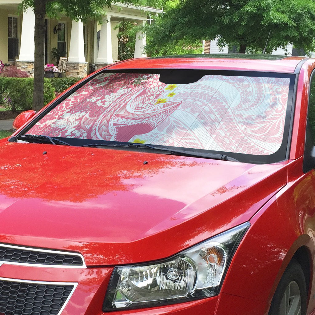 Pink Hawaii Shark Tattoo Auto Sun Shade Puakenikeni Lei Plumeria Polynesian Pattern LT14 - Polynesian Pride