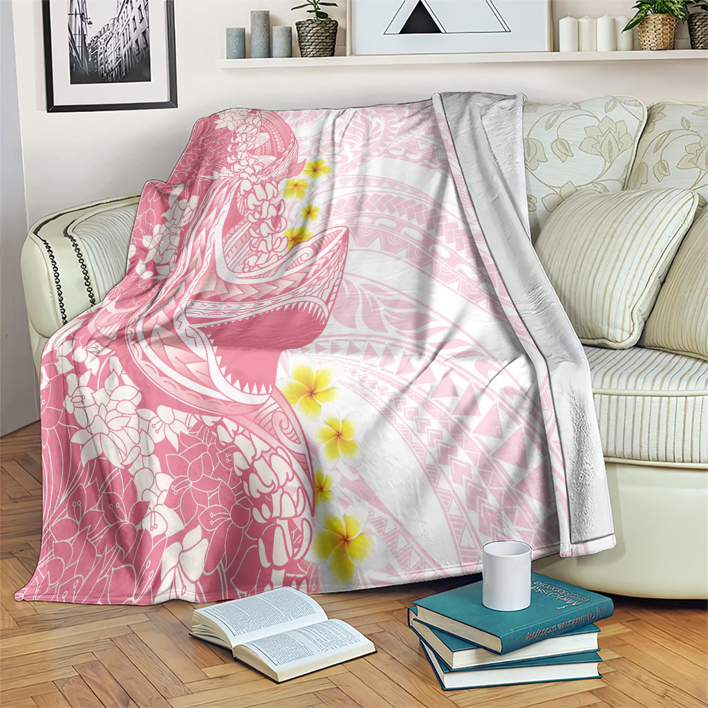 Pink Hawaii Shark Tattoo Blanket Puakenikeni Lei Plumeria Polynesian Pattern