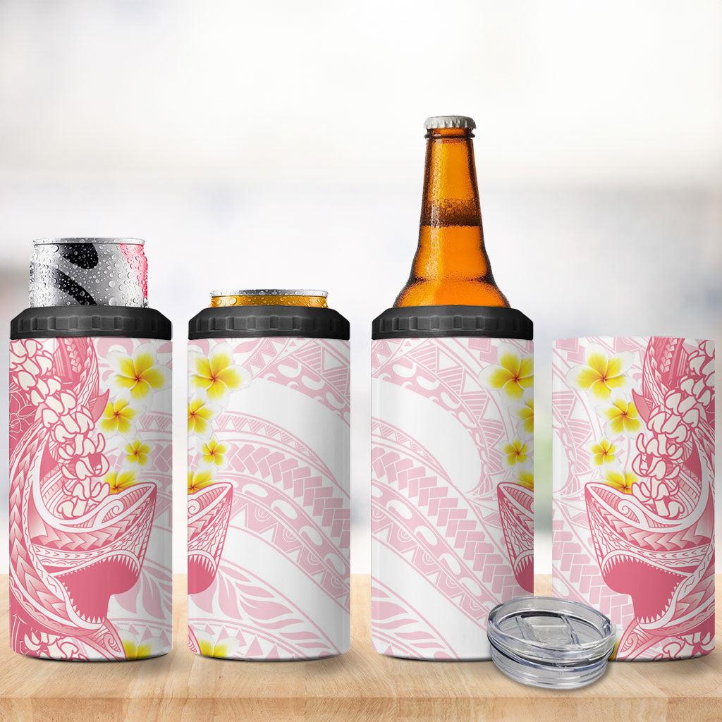 Pink Hawaii Shark Tattoo 4 in 1 Can Cooler Tumbler Puakenikeni Lei Plumeria Polynesian Pattern LT14 - Polynesian Pride