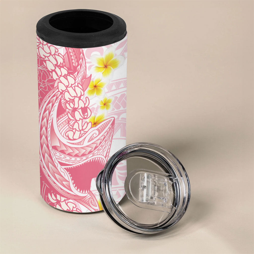 Pink Hawaii Shark Tattoo 4 in 1 Can Cooler Tumbler Puakenikeni Lei Plumeria Polynesian Pattern LT14 - Polynesian Pride