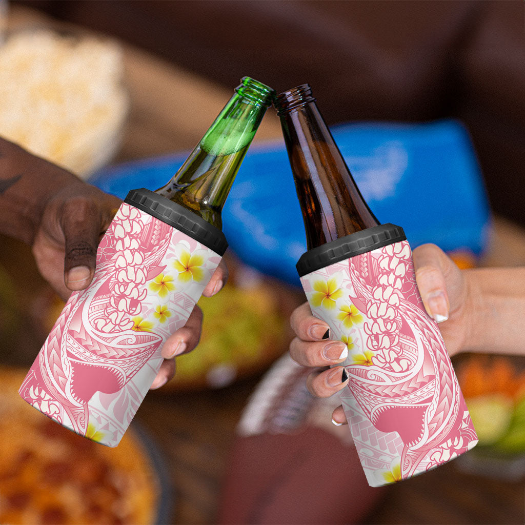 Pink Hawaii Shark Tattoo 4 in 1 Can Cooler Tumbler Puakenikeni Lei Plumeria Polynesian Pattern LT14 - Polynesian Pride
