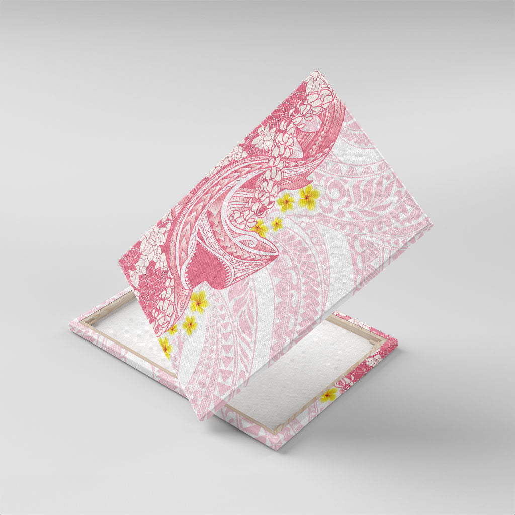 Pink Hawaii Shark Tattoo Canvas Wall Art Puakenikeni Lei Plumeria Polynesian Pattern LT14 With Frame Pink - Polynesian Pride