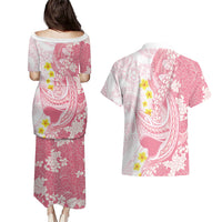 Pink Hawaii Shark Tattoo Couples Matching Puletasi and Hawaiian Shirt Puakenikeni Lei Plumeria Polynesian Pattern LT14 - Polynesian Pride