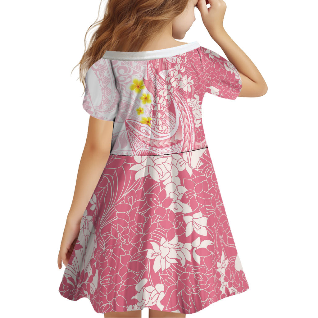 Pink Hawaii Shark Tattoo Family Matching Off The Shoulder Long Sleeve Dress and Hawaiian Shirt Puakenikeni Lei Plumeria Polynesian Pattern LT14 - Polynesian Pride