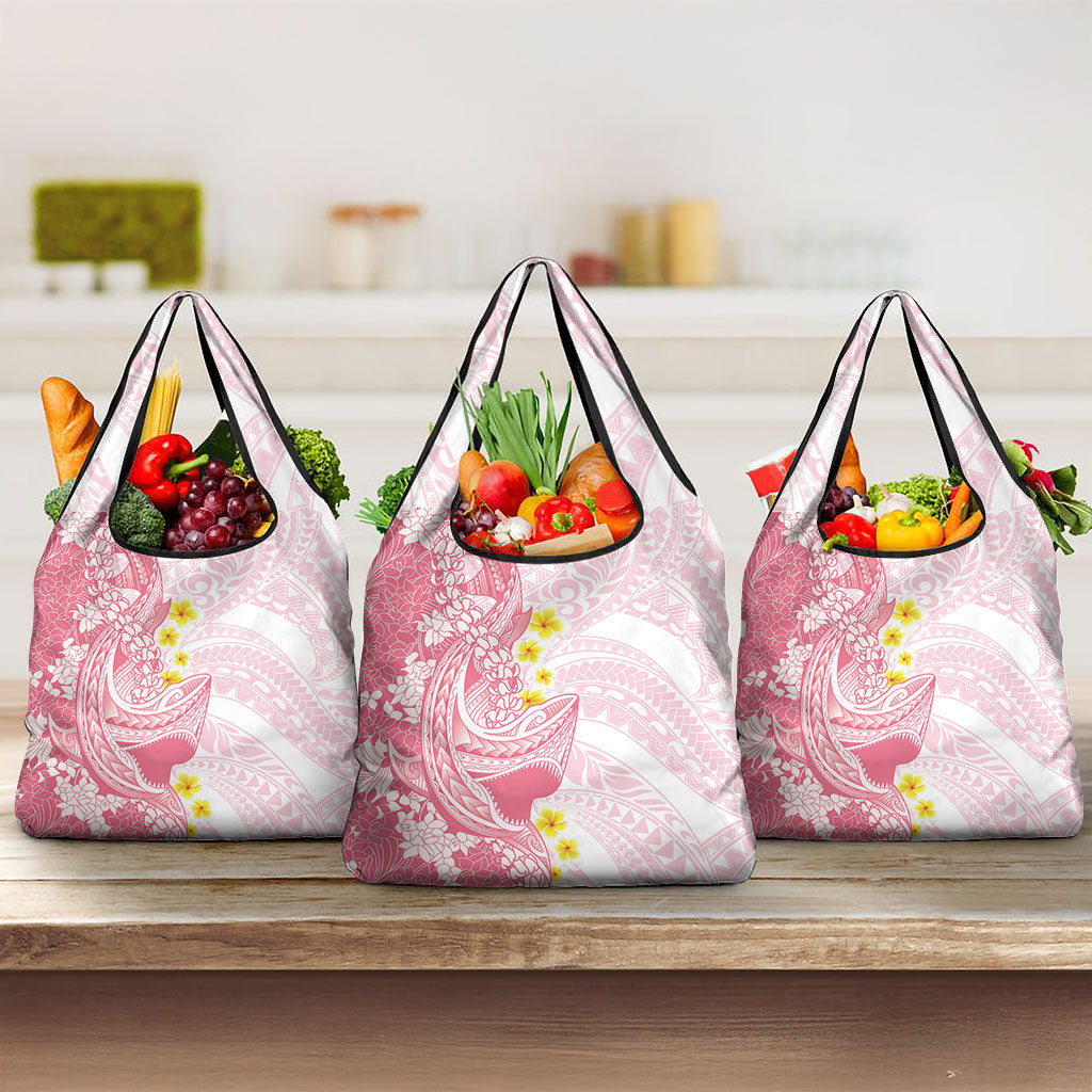 Pink Hawaii Shark Tattoo Grocery Bag Puakenikeni Lei Plumeria Polynesian Pattern LT14 3-pack One Size Pink - Polynesian Pride
