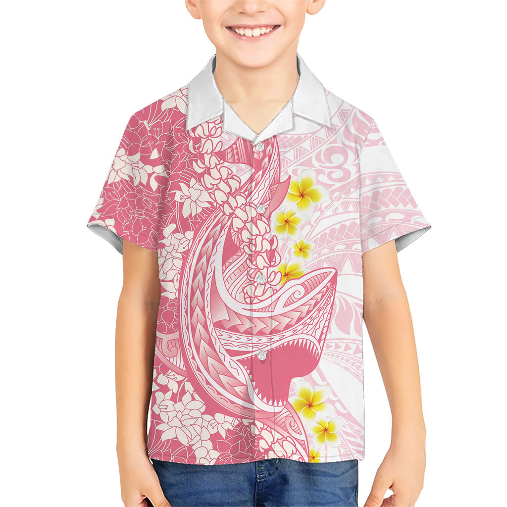 Pink Hawaii Shark Tattoo Hawaiian Shirt Puakenikeni Lei Plumeria Polynesian Pattern