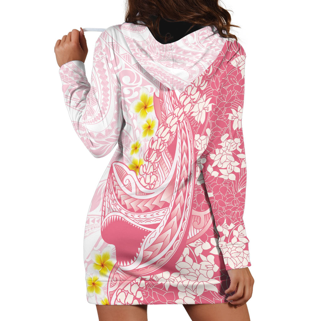 Pink Hawaii Shark Tattoo Hoodie Dress Puakenikeni Lei Plumeria Polynesian Pattern LT14 - Polynesian Pride