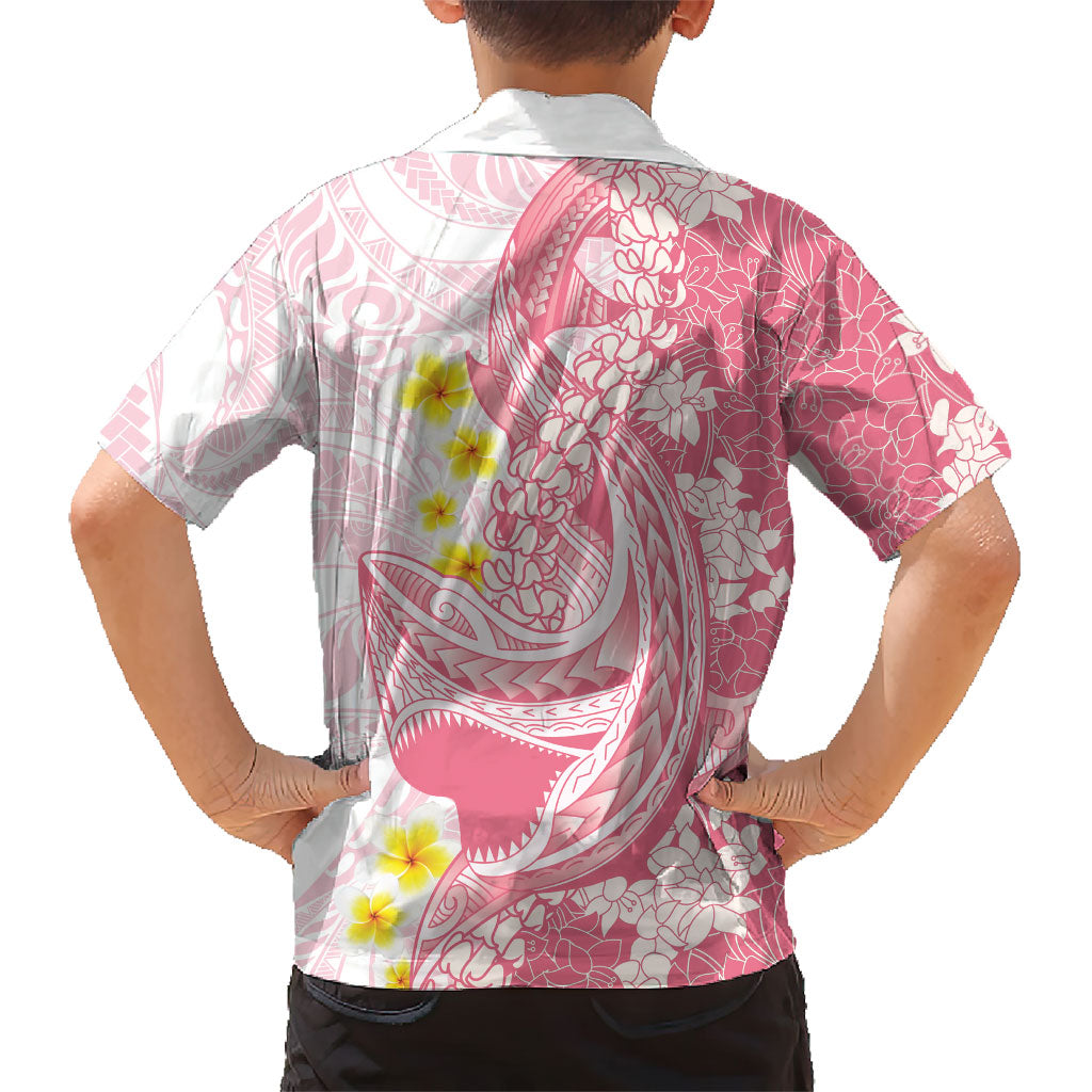 Pink Hawaii Shark Tattoo Kid Hawaiian Shirt Puakenikeni Lei Plumeria Polynesian Pattern