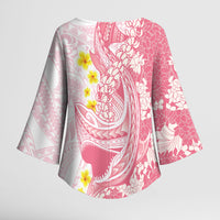 Pink Hawaii Shark Tattoo Kimono Sleeve Blouse Puakenikeni Lei Plumeria Polynesian Pattern