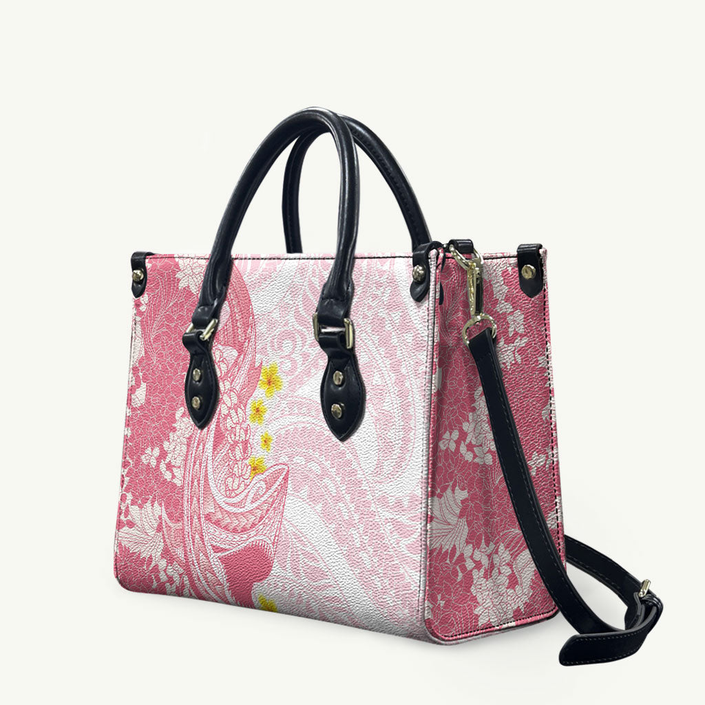 Pink Hawaii Shark Tattoo Leather Bag Puakenikeni Lei Plumeria Polynesian Pattern