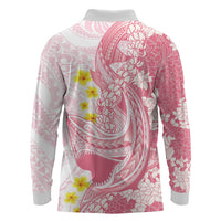 Pink Hawaii Shark Tattoo Long Sleeve Polo Shirt Puakenikeni Lei Plumeria Polynesian Pattern LT14 - Polynesian Pride