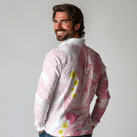 Pink Hawaii Shark Tattoo Long Sleeve Polo Shirt Puakenikeni Lei Plumeria Polynesian Pattern LT14 - Polynesian Pride