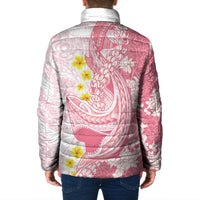 Pink Hawaii Shark Tattoo Padded Jacket Puakenikeni Lei Plumeria Polynesian Pattern
