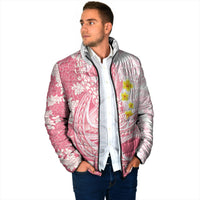 Pink Hawaii Shark Tattoo Padded Jacket Puakenikeni Lei Plumeria Polynesian Pattern