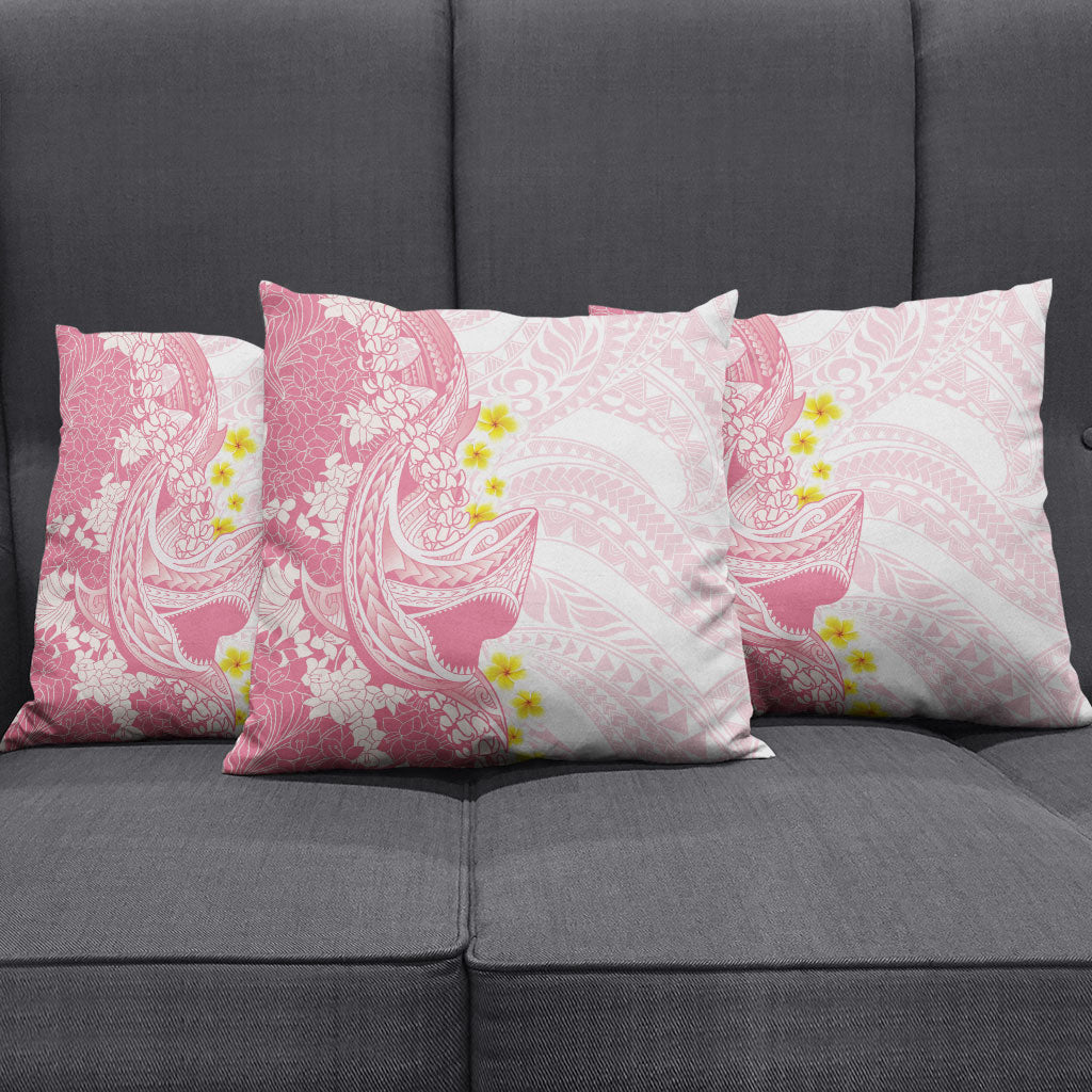 Pink Hawaii Shark Tattoo Pillow Cover Puakenikeni Lei Plumeria Polynesian Pattern