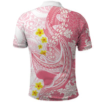 Pink Hawaii Shark Tattoo Polo Shirt Puakenikeni Lei Plumeria Polynesian Pattern