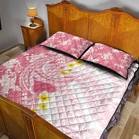 Pink Hawaii Shark Tattoo Quilt Bed Set Puakenikeni Lei Plumeria Polynesian Pattern