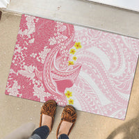 Pink Hawaii Shark Tattoo Rubber Doormat Puakenikeni Lei Plumeria Polynesian Pattern