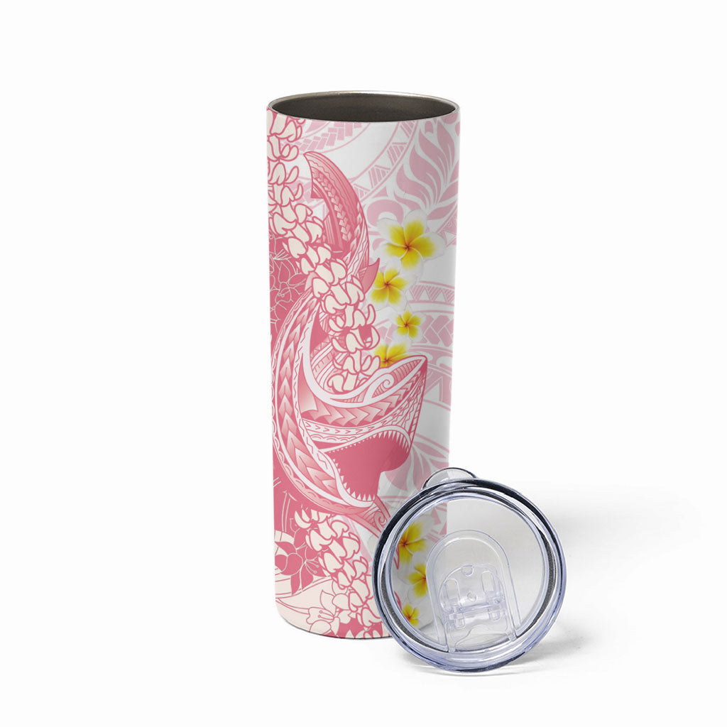 Pink Hawaii Shark Tattoo Skinny Tumbler Puakenikeni Lei Plumeria Polynesian Pattern LT14 - Polynesian Pride