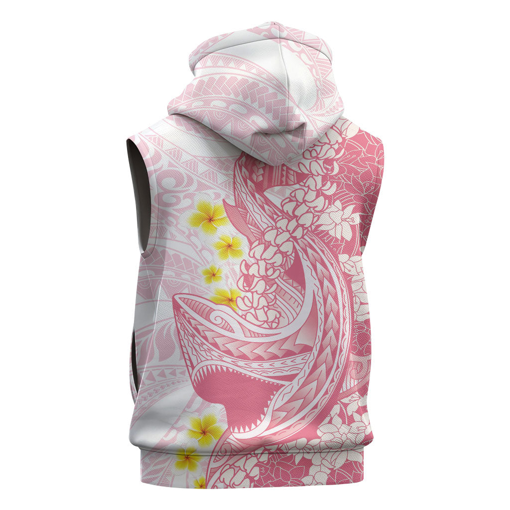 Pink Hawaii Shark Tattoo Sleeveless Hoodie Puakenikeni Lei Plumeria Polynesian Pattern LT14 - Polynesian Pride