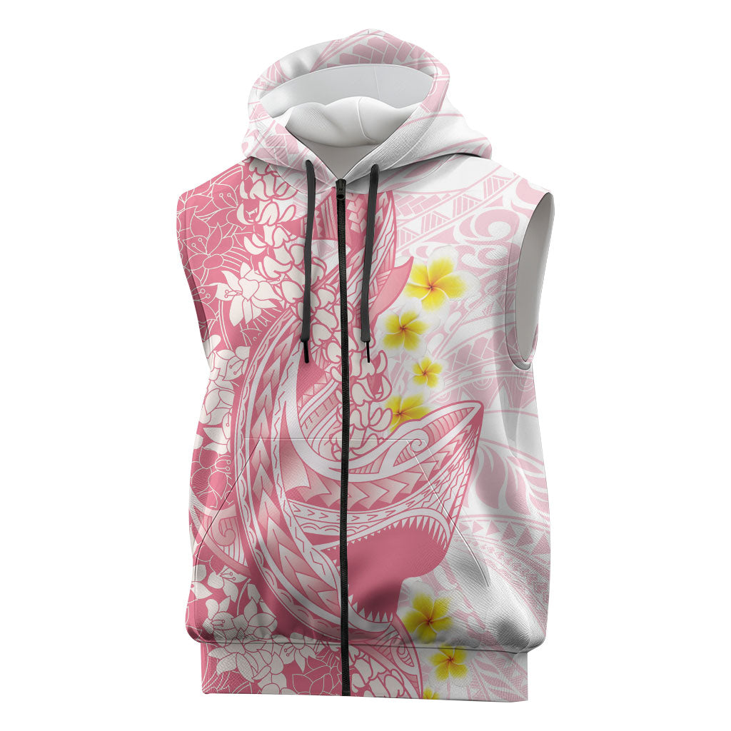 Pink Hawaii Shark Tattoo Sleeveless Zip Hoodie Puakenikeni Lei Plumeria Polynesian Pattern LT14 Pink - Polynesian Pride