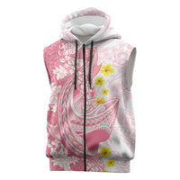 Pink Hawaii Shark Tattoo Sleeveless Zip Hoodie Puakenikeni Lei Plumeria Polynesian Pattern LT14 Pink - Polynesian Pride