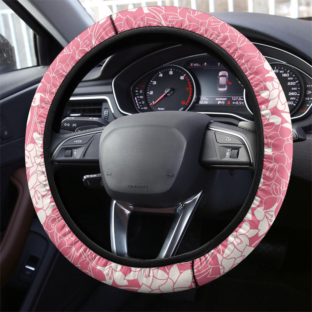 Pink Hawaii Shark Tattoo Steering Wheel Cover Puakenikeni Lei Plumeria Polynesian Pattern