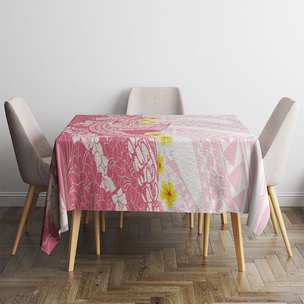Pink Hawaii Shark Tattoo Tablecloth Puakenikeni Lei Plumeria Polynesian Pattern