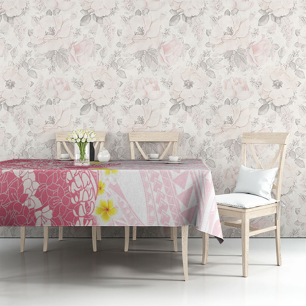 Pink Hawaii Shark Tattoo Tablecloth Puakenikeni Lei Plumeria Polynesian Pattern