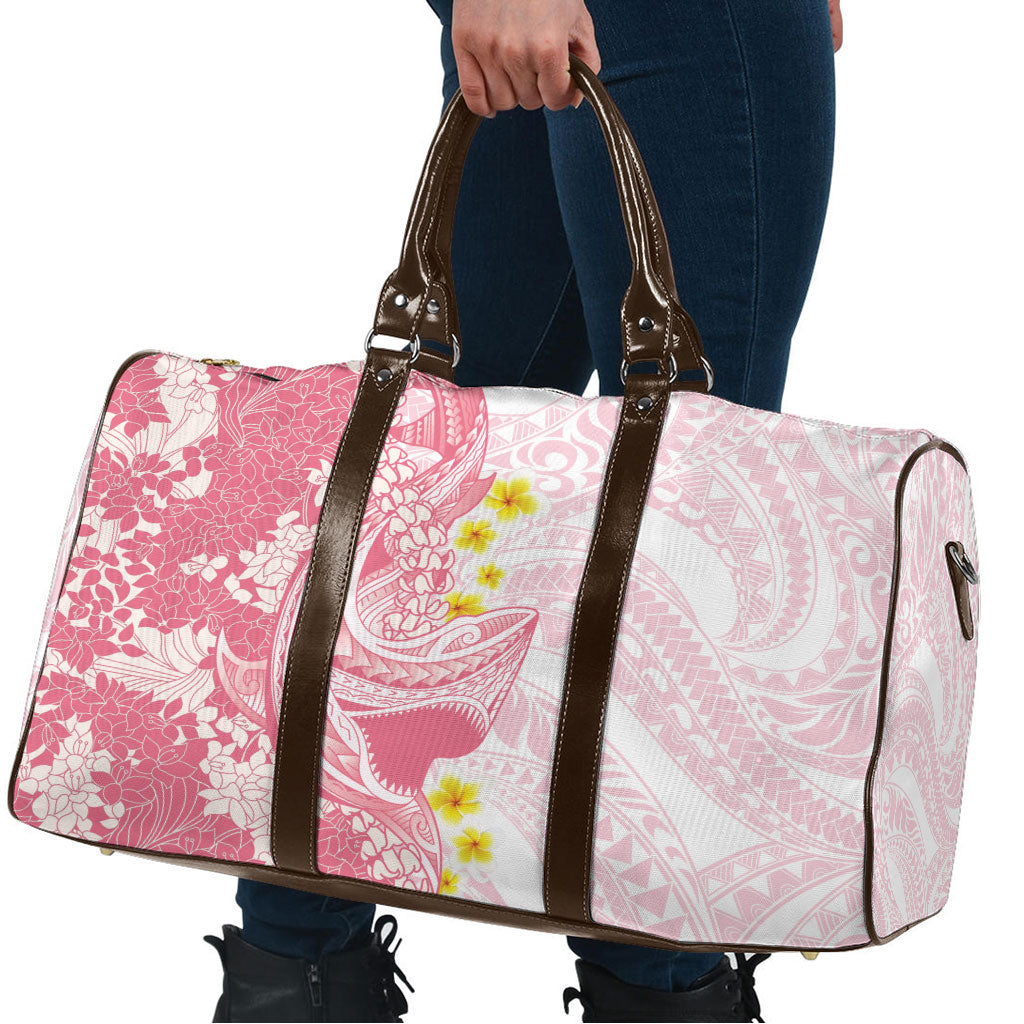 Pink Hawaii Shark Tattoo Travel Bag Puakenikeni Lei Plumeria Polynesian Pattern