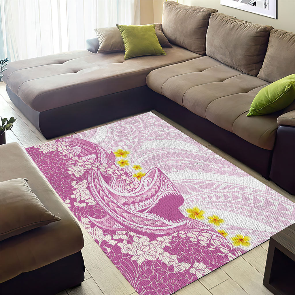 Purple Hawaii Shark Tattoo Area Rug Puakenikeni Lei Plumeria Polynesian Pattern