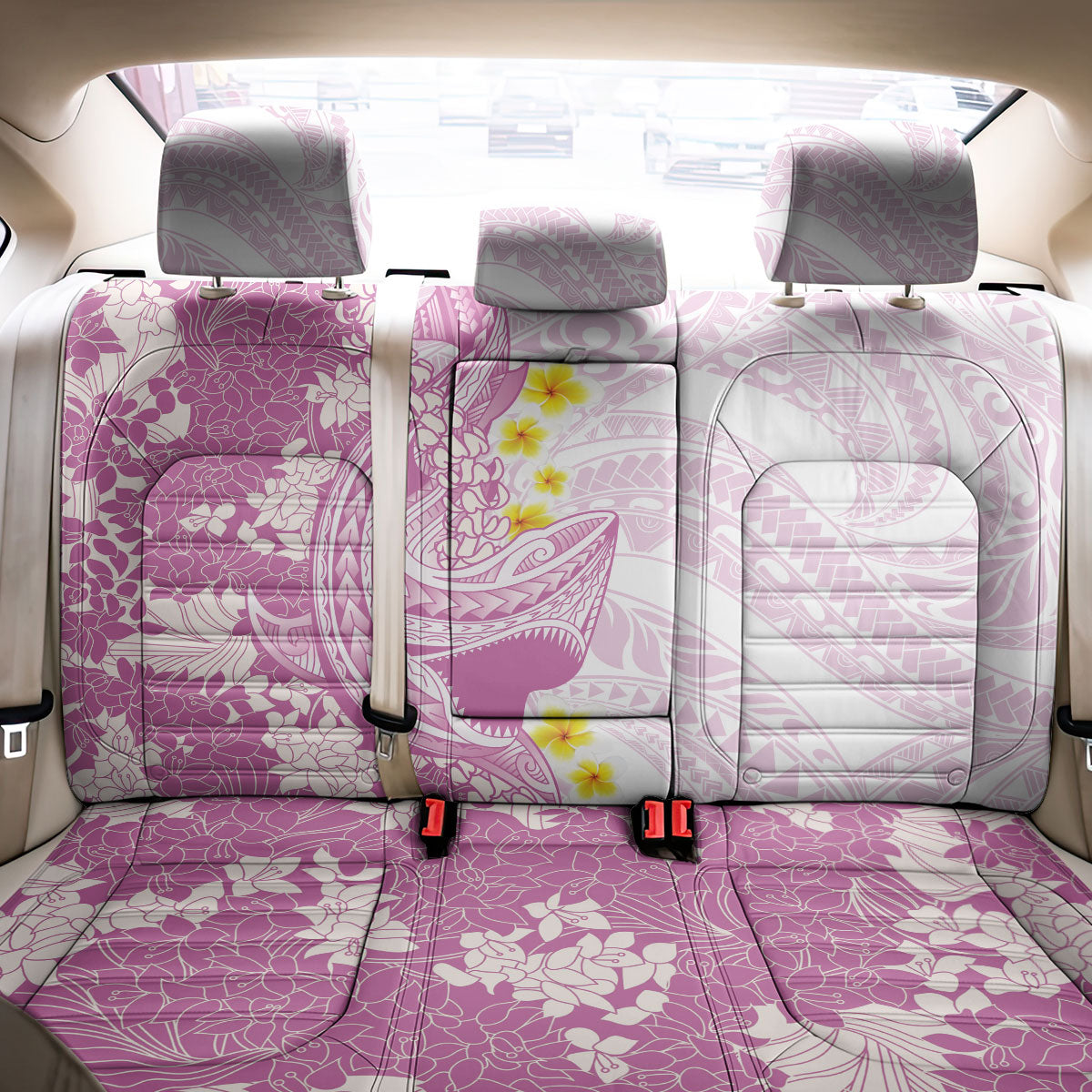 Purple Hawaii Shark Tattoo Back Car Seat Cover Puakenikeni Lei Plumeria Polynesian Pattern LT14 - Polynesian Pride