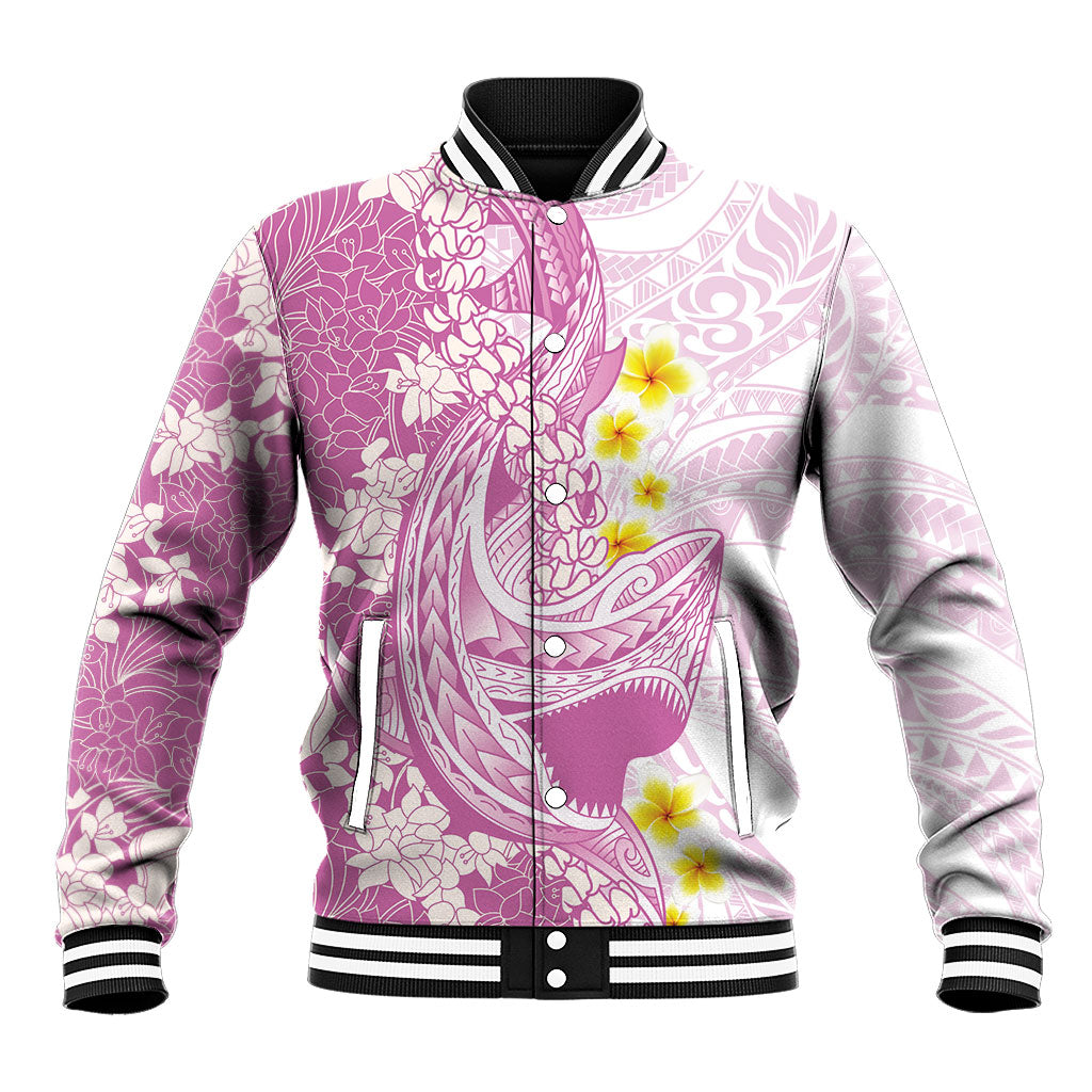 Purple Hawaii Shark Tattoo Baseball Jacket Puakenikeni Lei Plumeria Polynesian Pattern