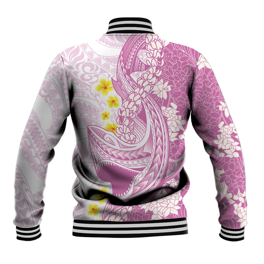 Purple Hawaii Shark Tattoo Baseball Jacket Puakenikeni Lei Plumeria Polynesian Pattern