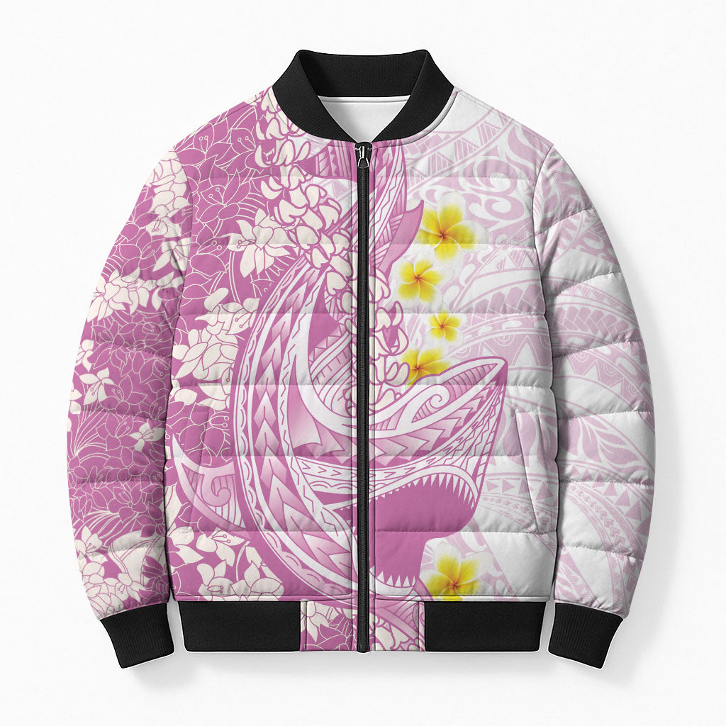 Purple Hawaii Shark Tattoo Bomber Puffer Jacket Puakenikeni Lei Plumeria Polynesian Pattern LT14 Unisex Purple - Polynesian Pride
