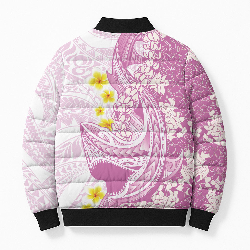 Purple Hawaii Shark Tattoo Bomber Puffer Jacket Puakenikeni Lei Plumeria Polynesian Pattern LT14 - Polynesian Pride
