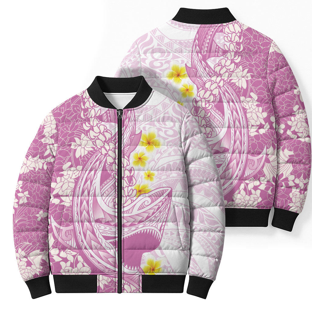 Purple Hawaii Shark Tattoo Bomber Puffer Jacket Puakenikeni Lei Plumeria Polynesian Pattern LT14 - Polynesian Pride
