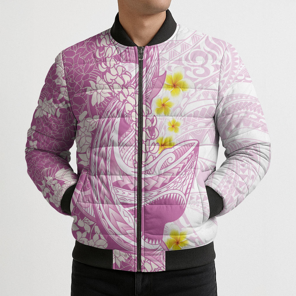 Purple Hawaii Shark Tattoo Bomber Puffer Jacket Puakenikeni Lei Plumeria Polynesian Pattern LT14 - Polynesian Pride