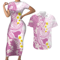 Purple Hawaii Shark Tattoo Couples Matching Short Sleeve Bodycon Dress and Hawaiian Shirt Puakenikeni Lei Plumeria Polynesian Pattern LT14 Purple - Polynesian Pride