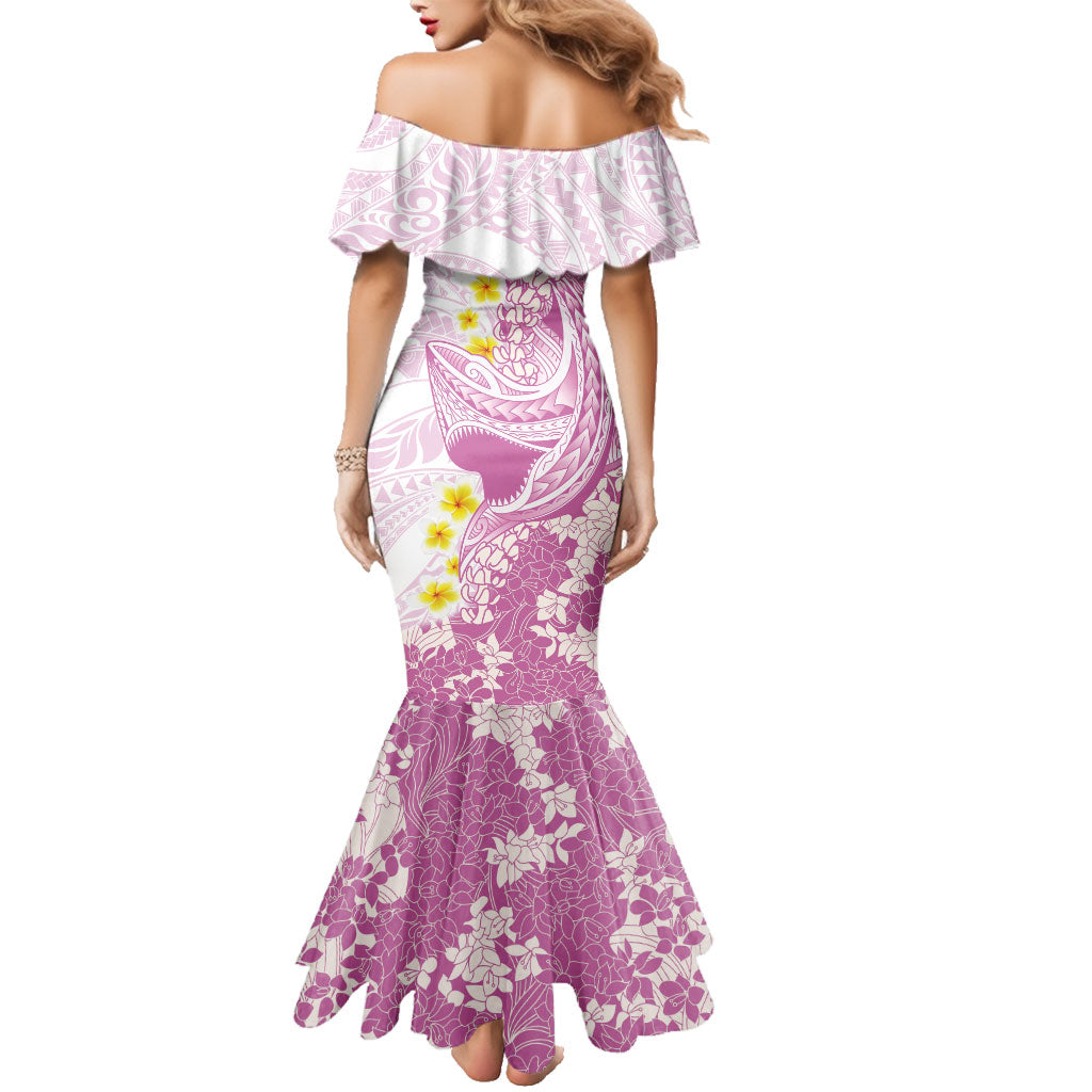 Purple Hawaii Shark Tattoo Family Matching Mermaid Dress and Hawaiian Shirt Puakenikeni Lei Plumeria Polynesian Pattern LT14 - Polynesian Pride