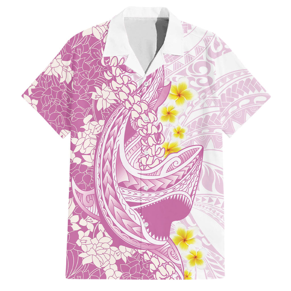 Purple Hawaii Shark Tattoo Family Matching Puletasi and Hawaiian Shirt Puakenikeni Lei Plumeria Polynesian Pattern LT14 Dad's Shirt - Short Sleeve Purple - Polynesian Pride