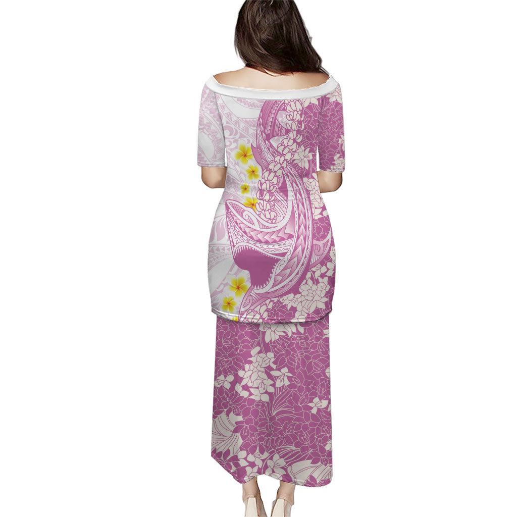 Purple Hawaii Shark Tattoo Family Matching Puletasi and Hawaiian Shirt Puakenikeni Lei Plumeria Polynesian Pattern LT14 - Polynesian Pride