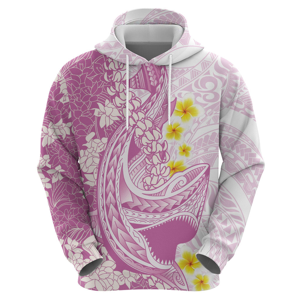 Purple Hawaii Shark Tattoo Hoodie Puakenikeni Lei Plumeria Polynesian Pattern
