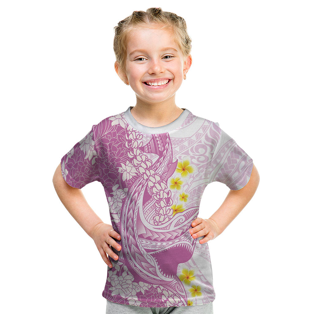 Purple Hawaii Shark Tattoo Kid T Shirt Puakenikeni Lei Plumeria Polynesian Pattern