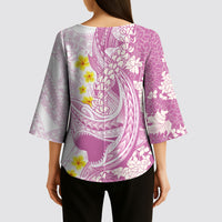 Purple Hawaii Shark Tattoo Kimono Sleeve Blouse Puakenikeni Lei Plumeria Polynesian Pattern