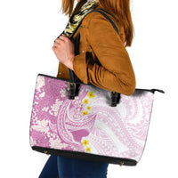 Purple Hawaii Shark Tattoo Leather Tote Bag Puakenikeni Lei Plumeria Polynesian Pattern